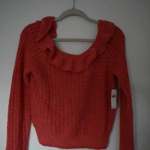 NWT Anthropologie Ruffled Boat Neck Sweater in Pink